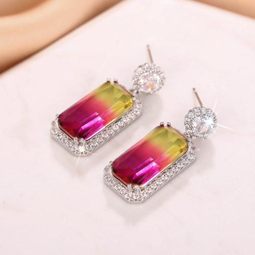 Boucles d'oreilles en laiton zircon cubique pavent, bijoux de mode & pavé de micro zircon & pour femme, Vendu par paire