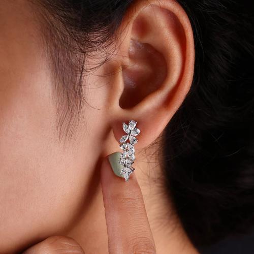 Cubic Zirconia Micro Pave Brass Earring Leaf fashion jewelry & micro pave cubic zirconia & for woman Sold By Pair