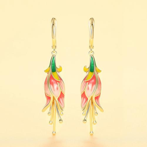 Brass Leverback Earring Flower fashion jewelry & for woman & enamel Sold By Pair