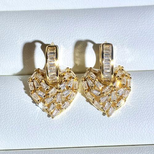 Cubic Zirconia Micro Pave Latão Brinco, cobre, Coração, banhado, micro pavimento em zircônia cúbica & para mulher & vazio, vendido por par