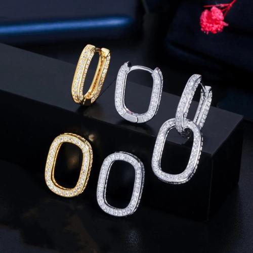 Cubic Zirconia Micro Pave Brass Earring plated micro pave cubic zirconia & for woman & hollow Sold By Pair