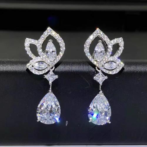 Cubic Zirconia Micro Pave Brass Earring plated micro pave cubic zirconia & for woman & hollow Sold By Pair