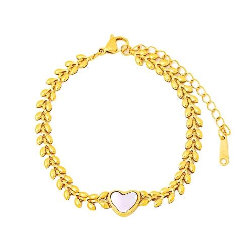 Stainless Steel Jewelry Bracelet 304 Stainless Steel with White Shell with 5cm extender chain 18K gold plated fashion jewelry & for woman & double-sided Inner length 5.8cm width 4.8cm. Length 16 cm Sold By PC