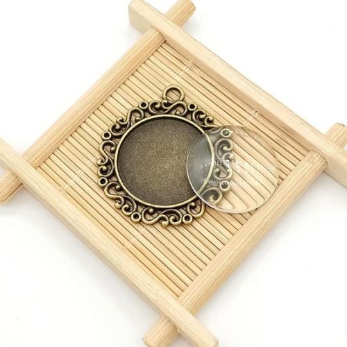 Zinc Alloy Pendant Cabochon Setting Round antique bronze color plated DIY 25mm Sold By Bag