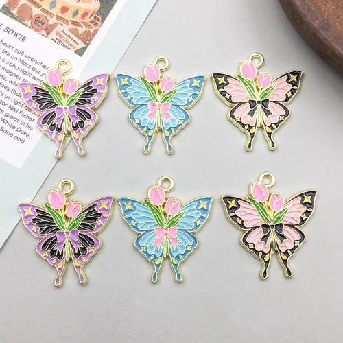 Zinc Alloy Animal Pendler, Butterfly, KC guldfarve belagt, du kan DIY & emalje, flere farver til valg, 23x25mm, 100pc'er/Bag, Solgt af Bag