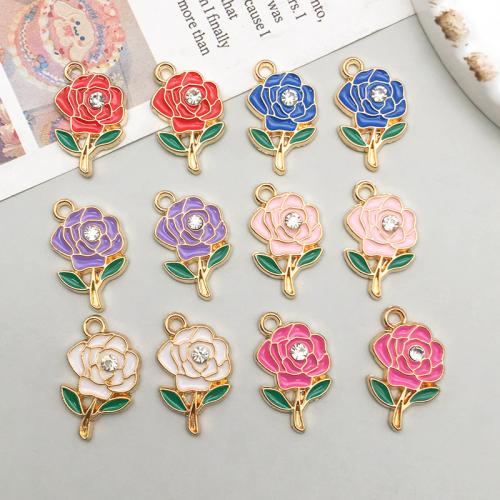 Zinc Alloy émail Pendants, alliage de zinc, Rose, plaqué de couleur d'or KC, DIY, plus de couleurs à choisir, 11x18mm, 100PC/sac, Vendu par sac