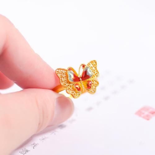 Brass Cuff Finger Ring Butterfly gold color plated & for woman & enamel US Ring Sold By PC