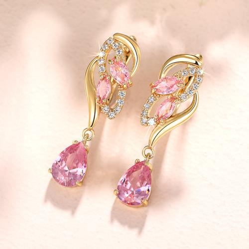 Messing Drop Earring, med Krystal, Teardrop, guldfarve belagt, for kvinde & med rhinestone, earring length 20-30mm, Solgt af par