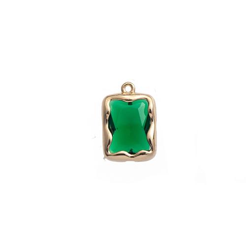 Brass Jewelry Pendants with Crystal Rectangle gold color plated DIY green nickel lead & cadmium free Sold By Bag