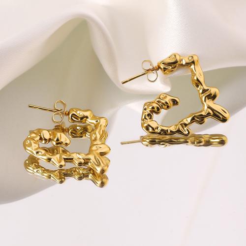 Titanium Staal Earring, gold plated, mode sieraden, gouden, 25x31mm, Verkocht door pair