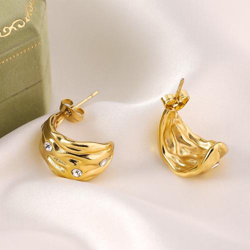 Titanium Staal Earring, gold plated, mode sieraden & met strass, gouden, 24x23mm, Verkocht door pair