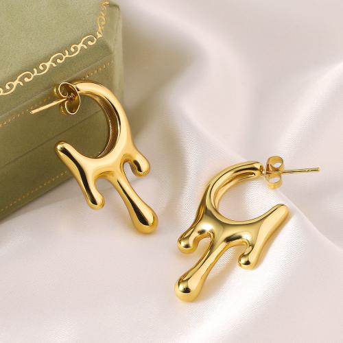 Titanium Staal Earring, gold plated, mode sieraden, gouden, 18x38mm, Verkocht door pair