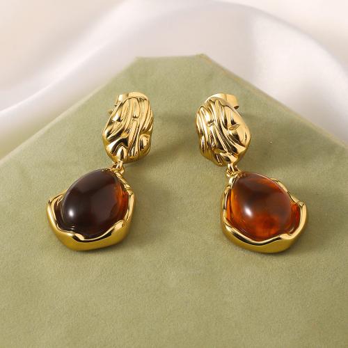 Titanium Steel  Earring with Gemstone gold color plated fashion jewelry golden Sold By Pair