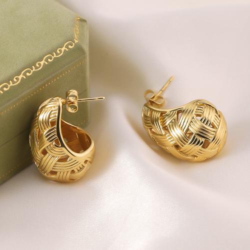 Titanium Staal Earring, Traan, gold plated, mode sieraden, gouden, 19x26mm, Verkocht door pair