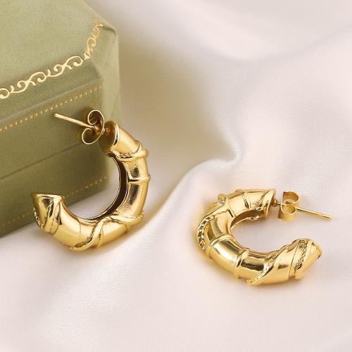 Titanium Staal Earring, gold plated, mode sieraden, gouden, 25x22mm, Verkocht door pair