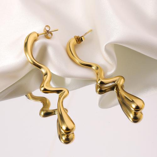 Titanium Staal Earring, gold plated, mode sieraden, gouden, 13x55mm, Verkocht door pair