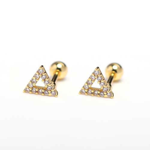 Stainless Steel Stud Øreringe, 304 rustfrit stål, Triangle, forgyldt, for kvinde & med rhinestone & hule, flere farver til valg, Solgt af PC