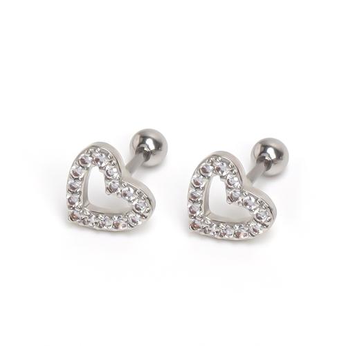 Stainless Steel Stud Øreringe, 304 rustfrit stål, Heart, forgyldt, for kvinde & med rhinestone & hule, flere farver til valg, Solgt af PC