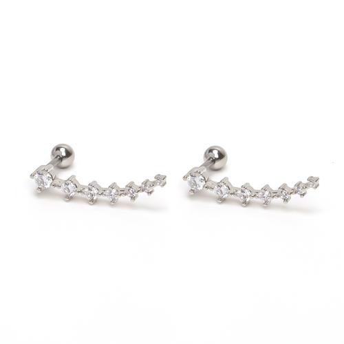 Stainless Steel Stud Earrings 304 Stainless Steel plated & micro pave cubic zirconia & for woman silver color Sold By PC