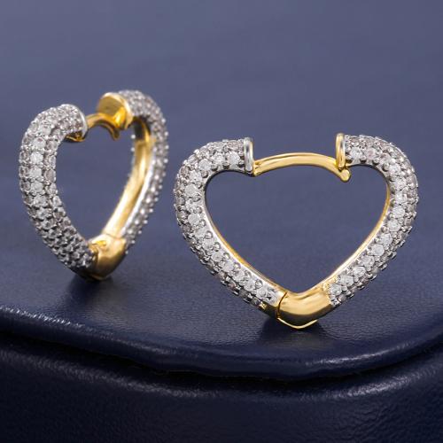 Cubic Zirconia Micro Pave Brass Earring Heart plated fashion jewelry & micro pave cubic zirconia & for woman golden Sold By Pair