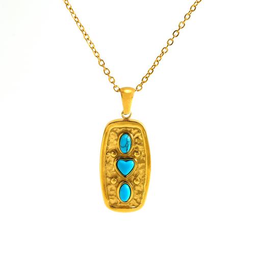 Stainless Steel Jewelry Necklace 304 Stainless Steel with turquoise plated for woman gold Sold By PC