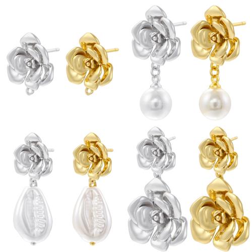 Brass Stud Earring with Plastic Pearl petals plated Sold By Pair