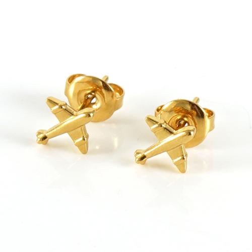 Roestvrij staal Stud Earrings, 304 roestvrij staal, Vliegtuig, plated, voor vrouw, goud, Verkocht door pair