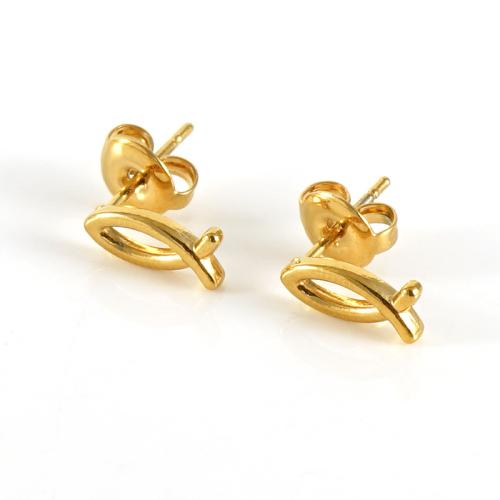 Stainless Steel Stud Earrings 304 Stainless Steel plated for woman gold Sold By Pair