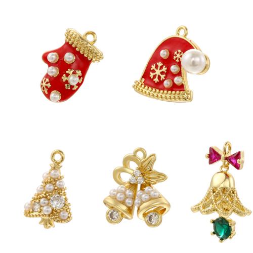 Brass Jewelry Pendants with Plastic Pearl plated DIY & micro pave cubic zirconia & enamel Sold By PC