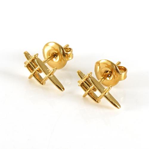 Stainless Steel Stud Earrings 304 Stainless Steel plated for woman gold Sold By Pair