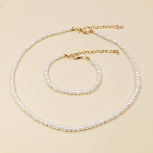 Zinc Alloy Jewelry Sets with Plastic Pearl plated & for woman white Sold By PC