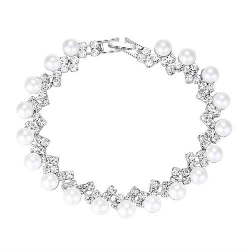 Zinklegering Sieraden Sets, Zinc Alloy, met Plastic Pearl, plated, verschillende stijlen voor de keuze & voor vrouw & met strass, zilver, Verkocht door PC