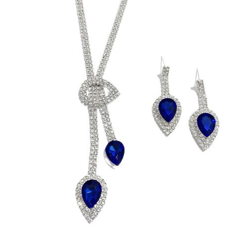 Zinklegierung Schmucksets, plattiert, verschiedene Stile für Wahl & für Frau & mit Strass, keine, Necklace 50*9cm Earrings 4.5cm bracelet 18cm, verkauft von PC