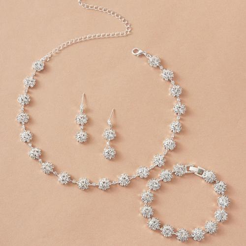 Zinc Alloy Jewelry Sets plated & for woman & with rhinestone silver color Sold By PC