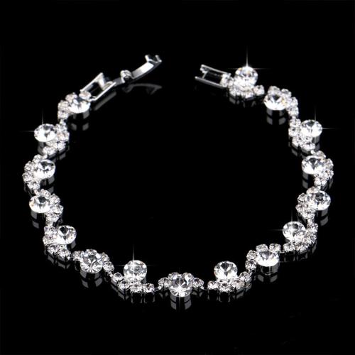 Zinc Alloy Jewelry Sets Stud Earring & bracelet & necklace plated & for woman & with rhinestone silver color Sold By Set