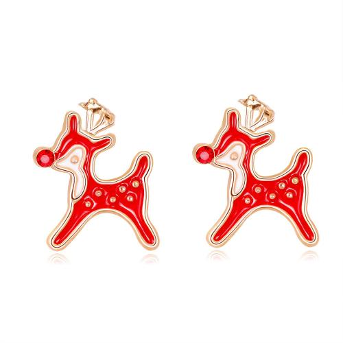 Christmas Earrings Zinc Alloy plated Christmas jewelry & for woman & enamel red Sold By Pair