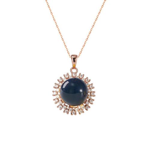 Cubic Zircon Micro Pave Brass Necklace with Jade micro pave cubic zirconia & for woman rose gold color Length Approx 45 cm Sold By PC