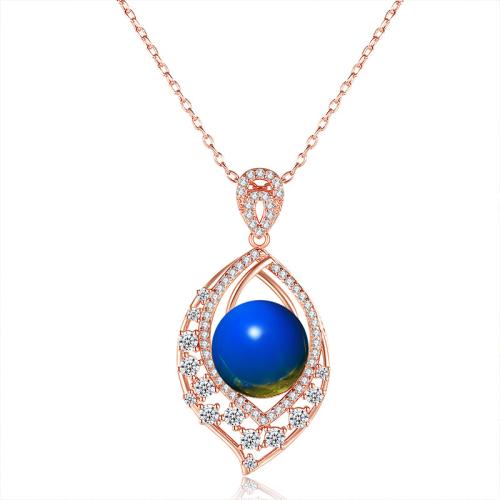 Cubic Zircon Micro Pave Brass Necklace with Jade micro pave cubic zirconia & for woman rose gold color Length Approx 45 cm Sold By PC