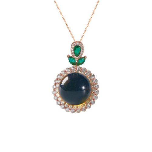 Cubic Zircon Micro Pave Brass Necklace with Jade handmade micro pave cubic zirconia & for woman rose gold color Length Approx 45 cm Sold By PC