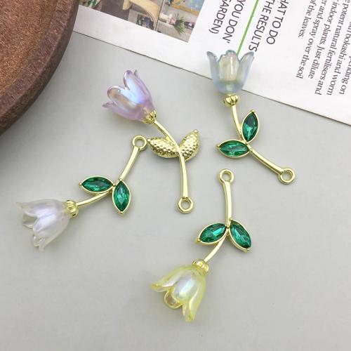 Zinc Alloy Rhinestone Pendants Flower plated DIY & with rhinestone Sold By Bag