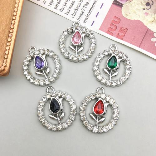 Zinc Alloy Rhinestone Pendants Rose plated DIY & with rhinestone Sold By Bag