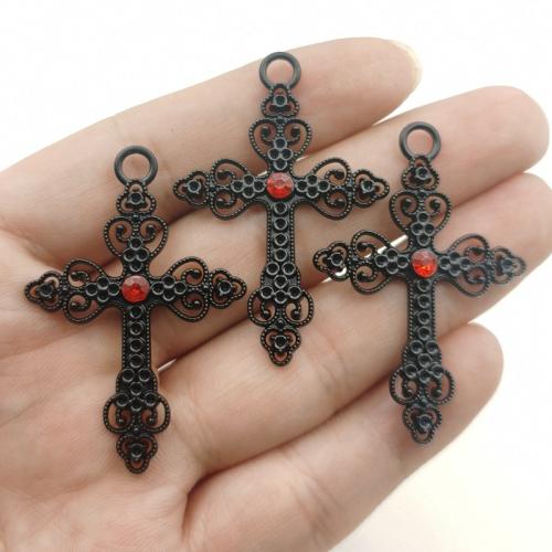 Sinc Alloy Rhinestone Pendants, Cross, plátáilte, DIY & le rhinestone, dathanna níos mó le haghaidh rogha, 50x34mm, 100ríomhairí pearsanta/Mála, Díolta De réir Mála