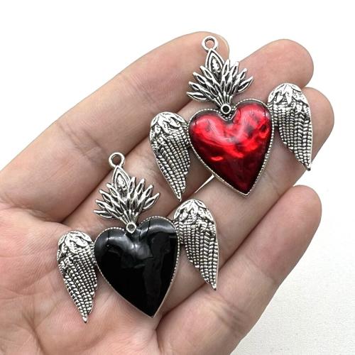 Zinc Alloy émail Pendants, alliage de zinc, Coeur avec des ailes, Placage, DIY, plus de couleurs à choisir, 43x42mm, 100PC/sac, Vendu par sac