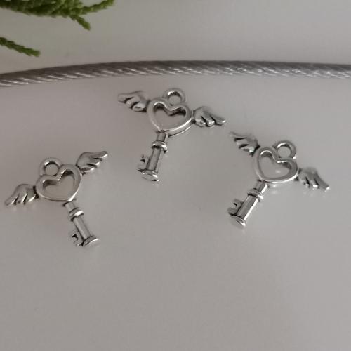 Zink Alloy Key Hängen, Nyckel, antik silver pläterad, DIY, nickel, bly och kadmium gratis, 15x16mm, Ca 100PC/Bag, Säljs av Bag