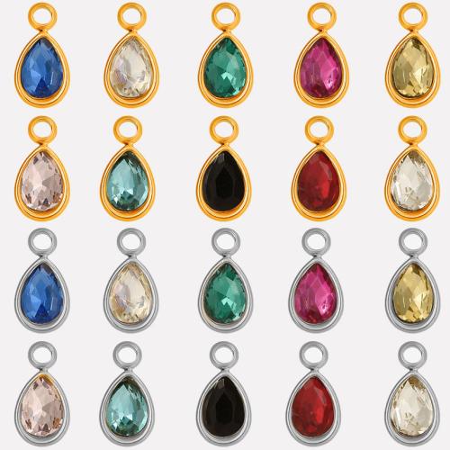 Stainless Steel Pendants 304 Stainless Steel with Glass Rhinestone Teardrop Vacuum Ion Plating DIY Approx 1.7mm Sold By Bag