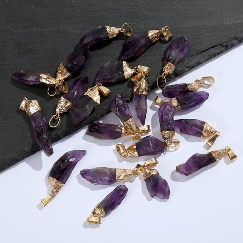 Natuurlijke Quartz Hangers, Amethist, Onregelmatige, gold plated, DIY, purper, 19x36mm, Verkocht door PC