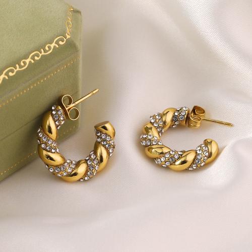 Titanium Staal Earring, gold plated, mode sieraden & met strass, gouden, 22x20mm, Verkocht door pair