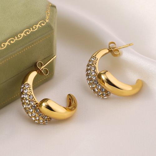 Titanium Staal Earring, gold plated, mode sieraden & met strass, gouden, 28x24mm, Verkocht door pair