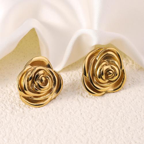 Titanium Steel  Earring Flower gold color plated fashion jewelry golden Sold By Pair