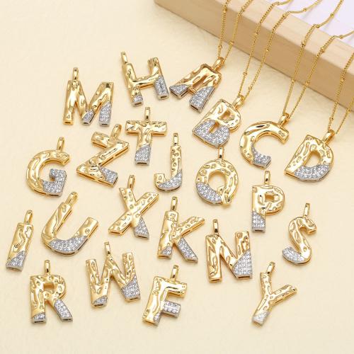 Cubic Zircon Micro Pave Brass Necklace with 5cm extender chain Alphabet Letter plated fashion jewelry & micro pave cubic zirconia nickel lead & cadmium free Length 44 cm Sold By PC